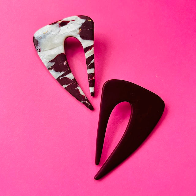 Klaus Statement Studs - Marble/ Wine Red