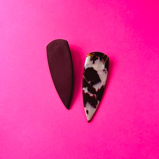 Large Statement Dagger Studs - Marble/Wine Red
