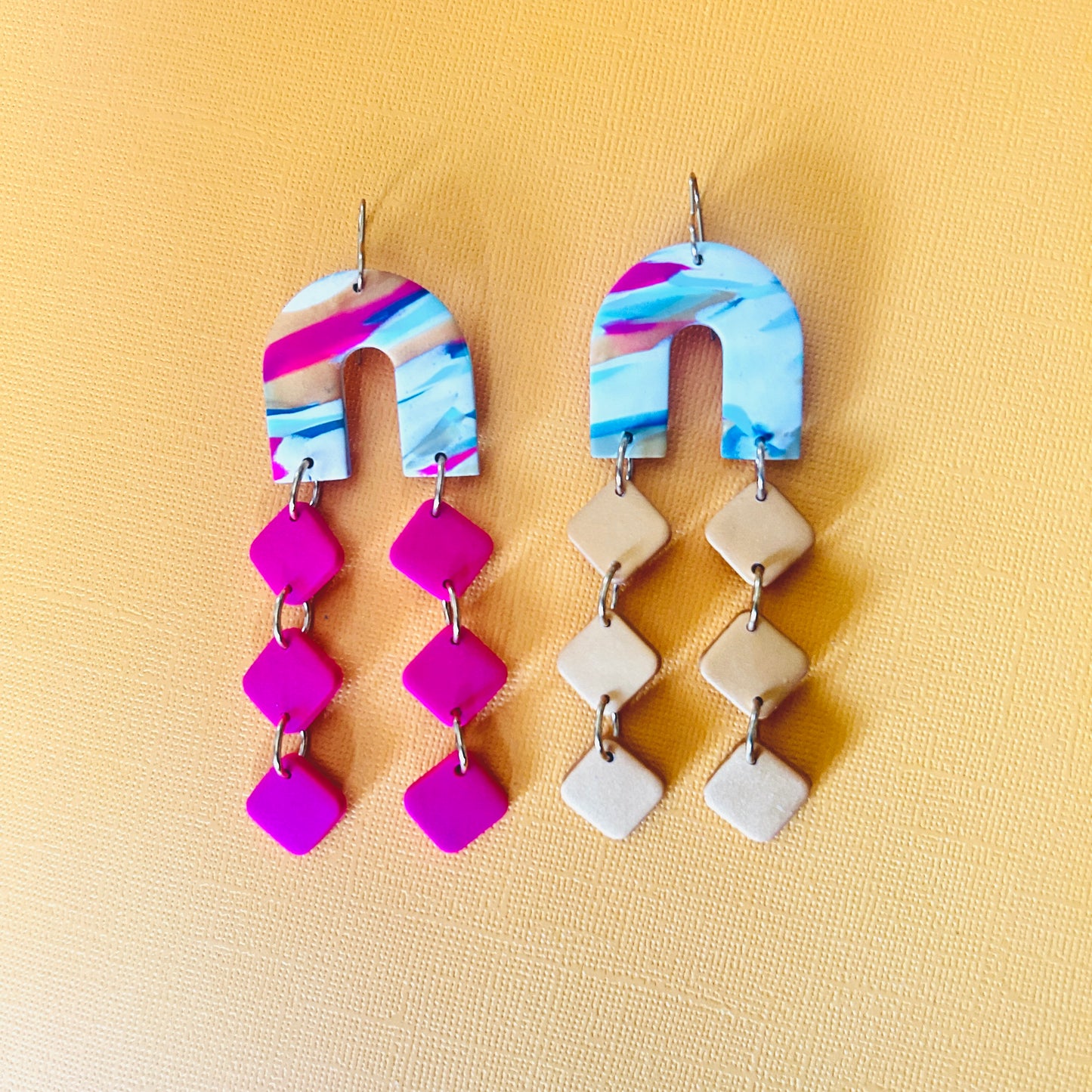 Arch/Square Dangles - Pink/Gold