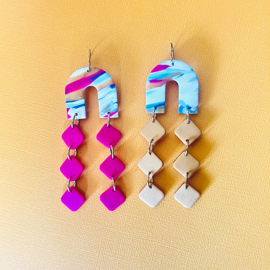 Arch/Square Dangles - Pink/Gold