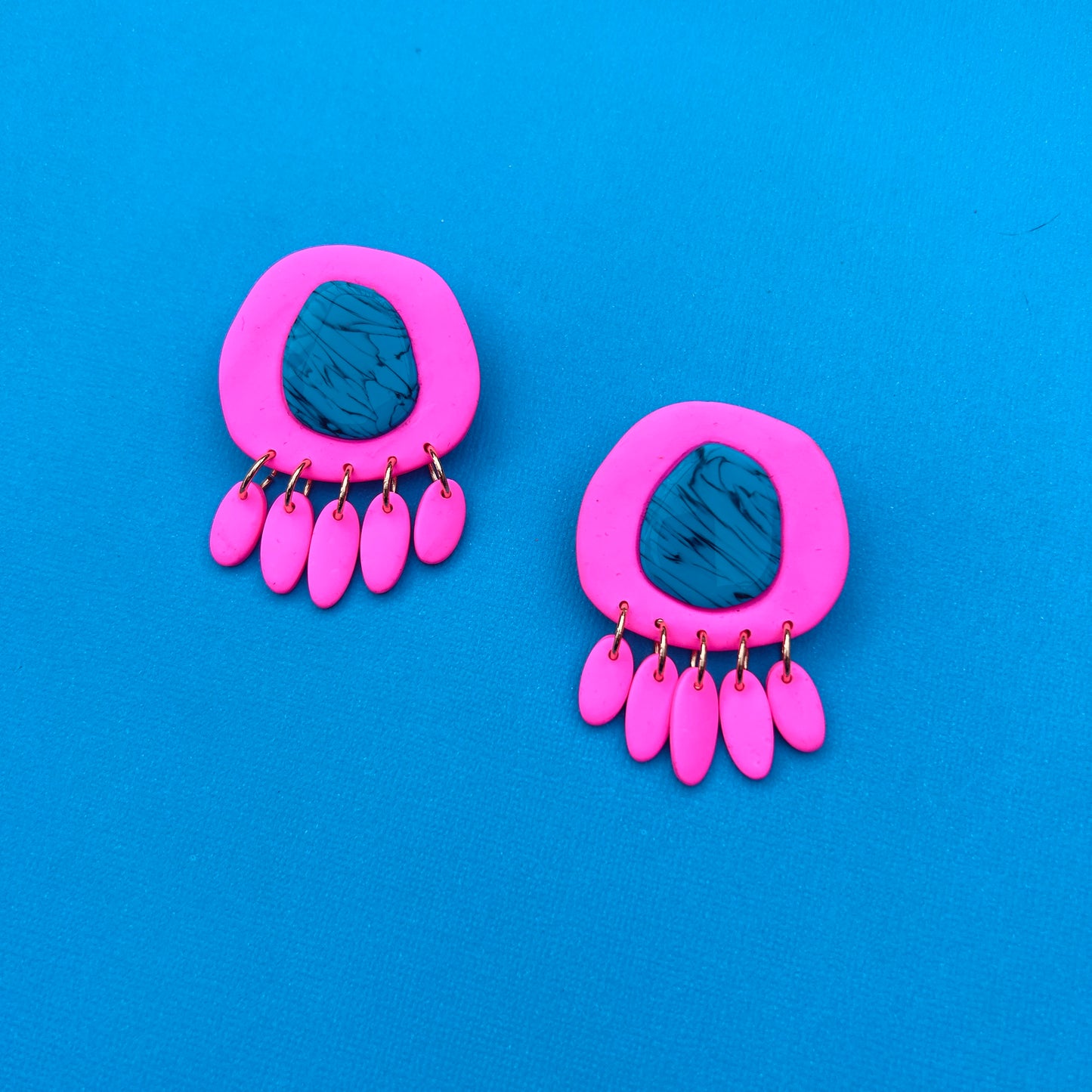 Neon/Turquoise - Organic Circle Stone Dangles