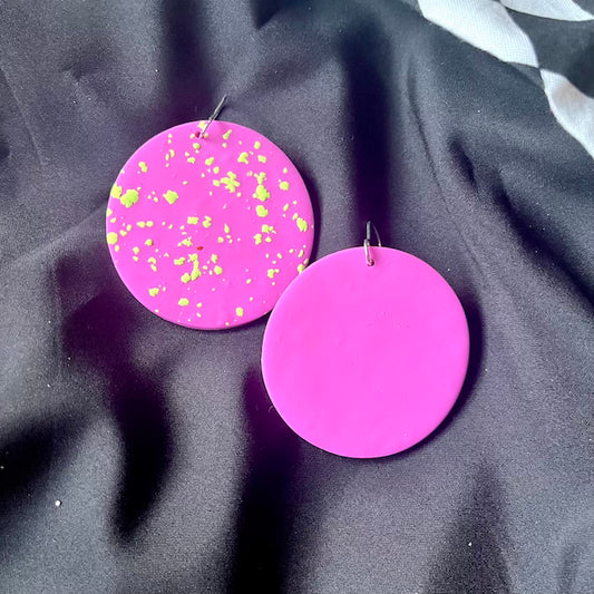 Circle Dangles - Bright Pink / Neon Yellow Splatter