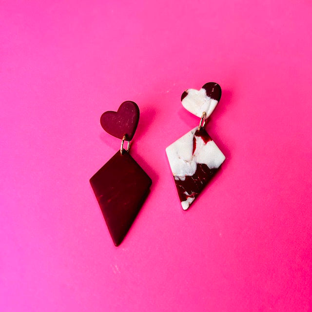 Heart Kite Dangles - Marble/Wine Red